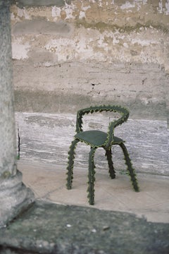 Modern, Biomorphic Shape Armchair in Forest Green Cotton Spiked Surfaces by ESTO