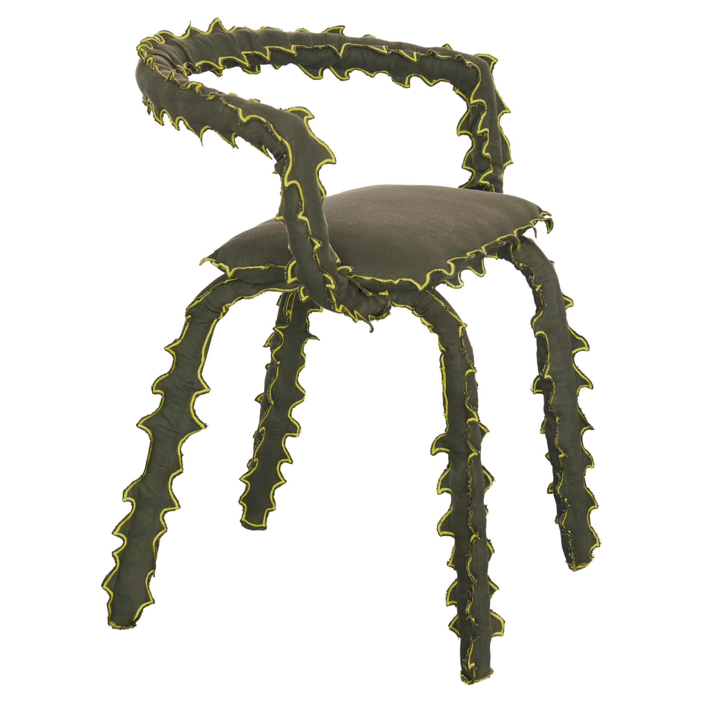 Modern, Biomorphic Shape Armchair in Forest Green Cotton Spiked Surfaces by ESTO
