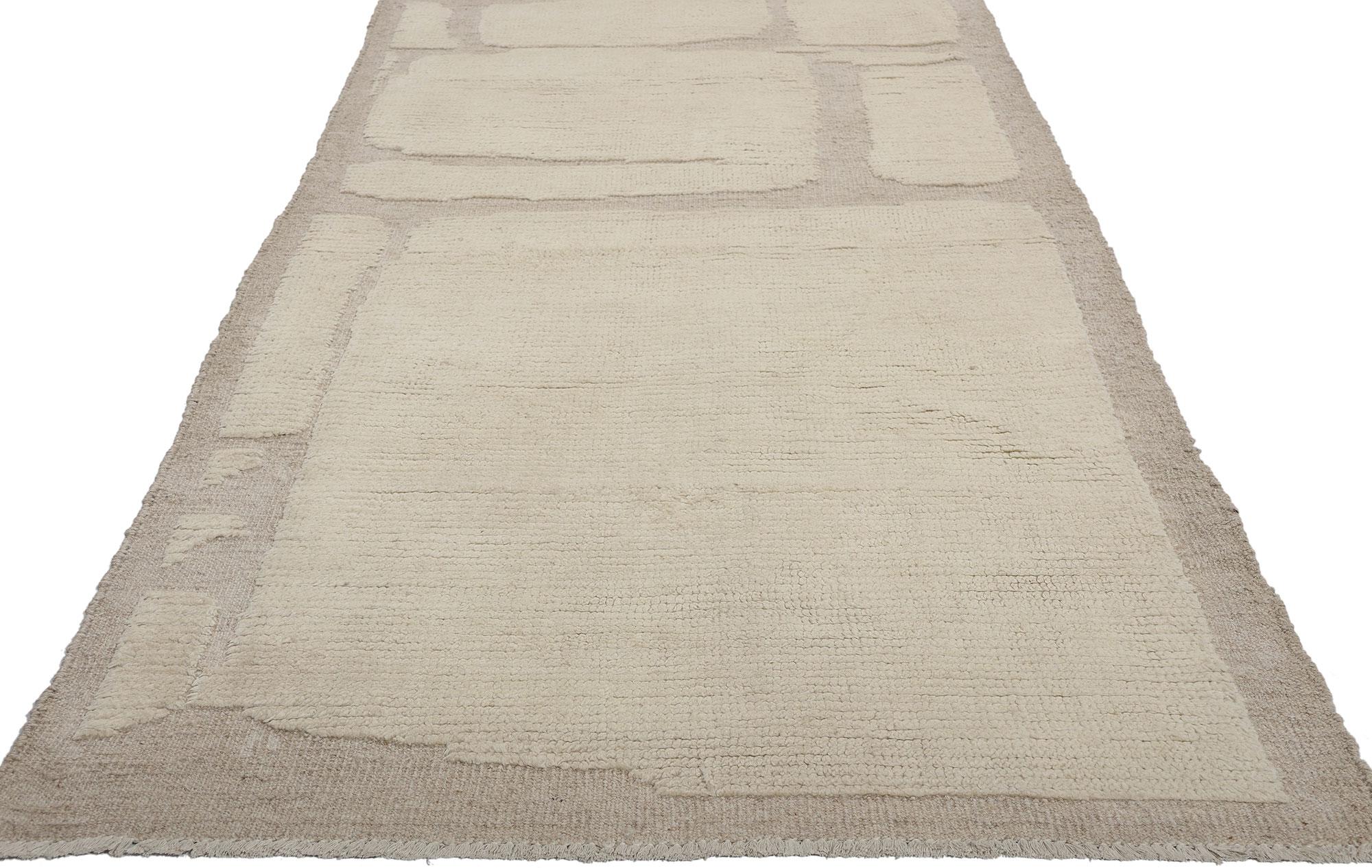 81105 Organic Modern Moroccan High-Low Rug Runner, 02'10 x 14'00. Behold our latest masterpiece: the hand-knotted wool organic modern Moroccan rug runner. A stunning fusion of Biophilic Japandi and Wabi-Sabi design philosophies, meticulously crafted