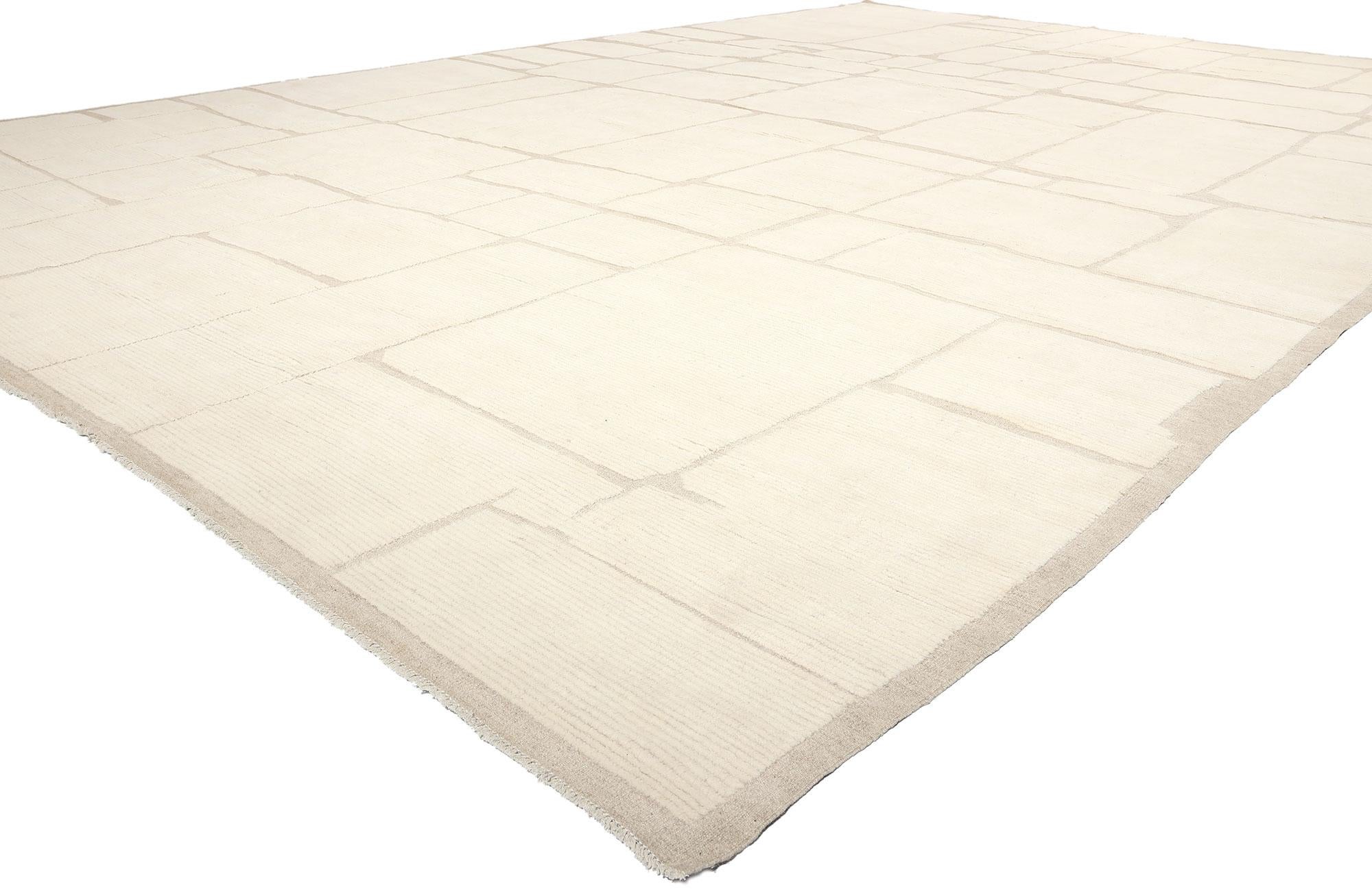 81086 Oversized Organic Modern Moroccan High-Low Rug, 13'07 x 20'02. Behold our magnificent oversized hand-knotted wool masterpiece, an enchanting blend of Biophilic Japandi and Wabi-Sabi design philosophies, meticulously crafted to infuse your home