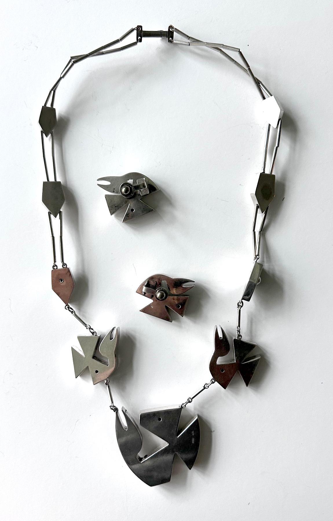 Modernes Vogelmotiv Sterling Silber Halskette und Ohrringe Set Graziella Laffi im Angebot 3