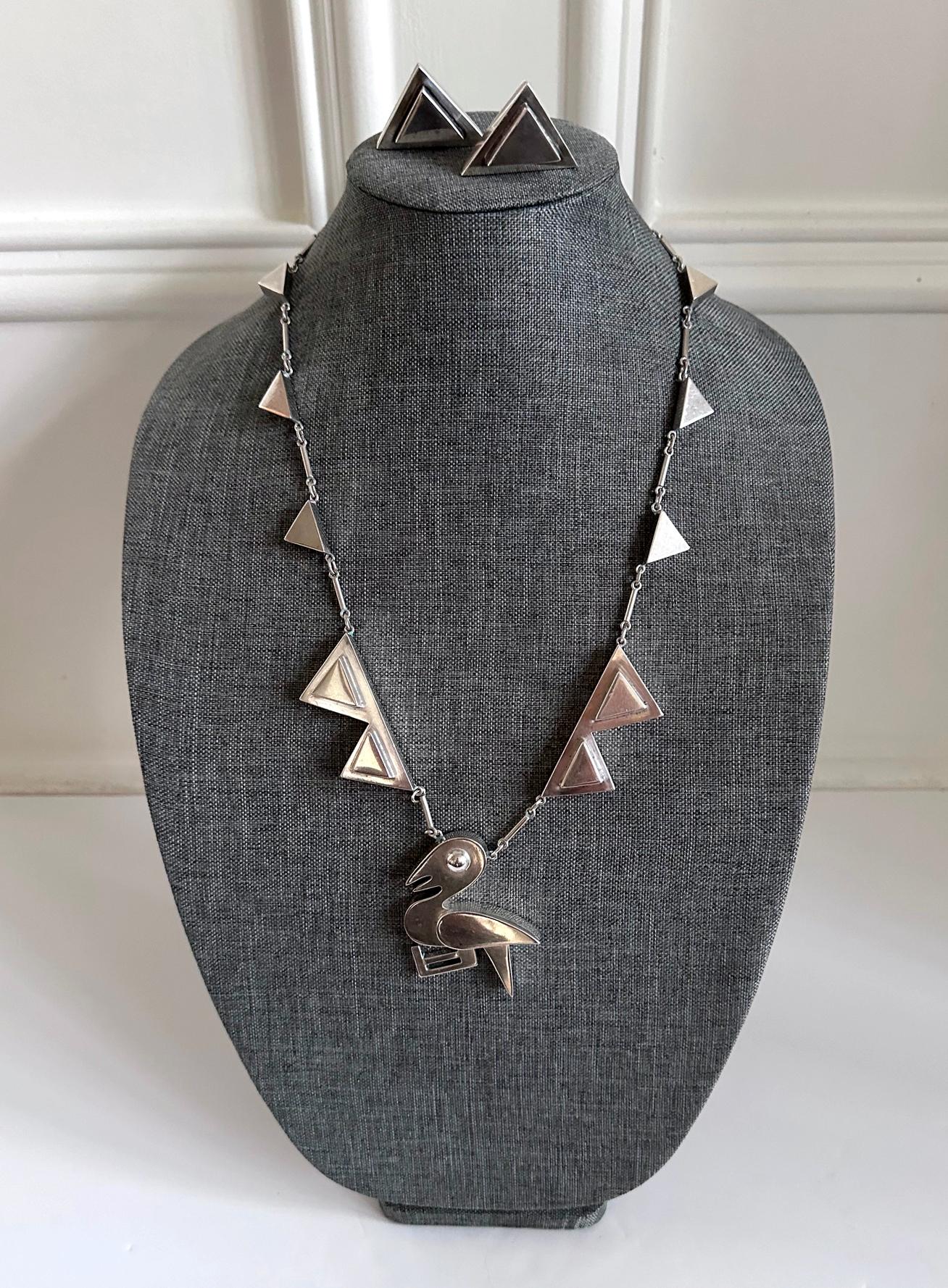 Conjunto de collar y pendientes de plata de ley con motivo de pájaro moderno Graziella Laffi en venta 6
