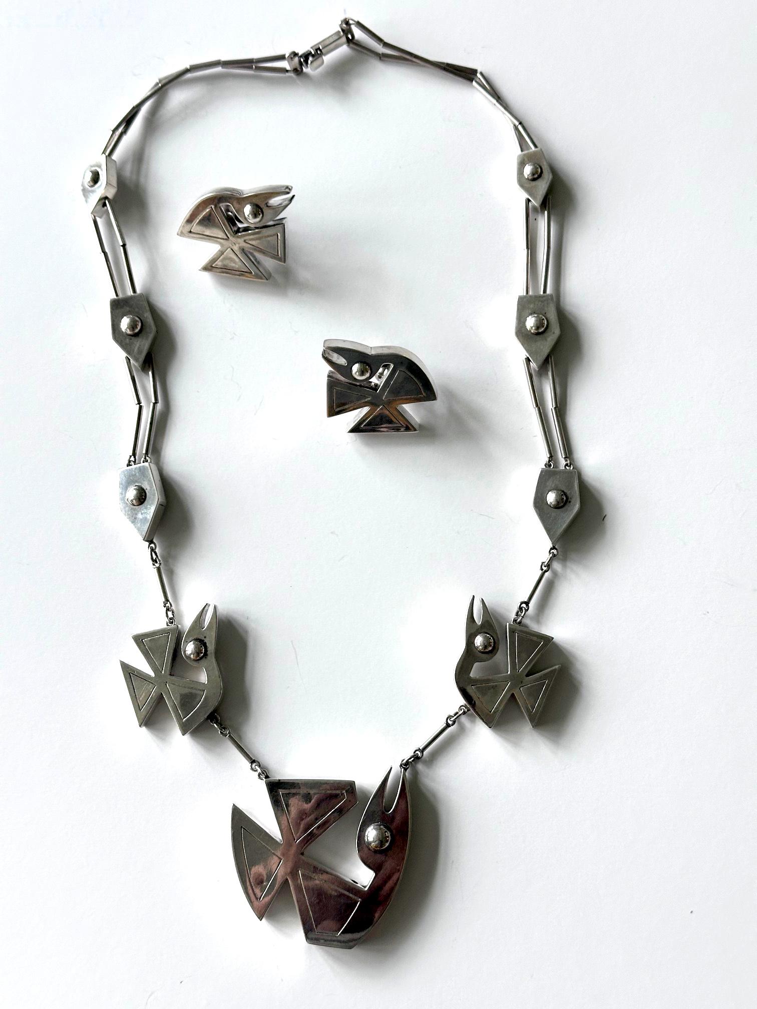Modernes Vogelmotiv Sterling Silber Halskette und Ohrringe Set Graziella Laffi (Peruanisch) im Angebot