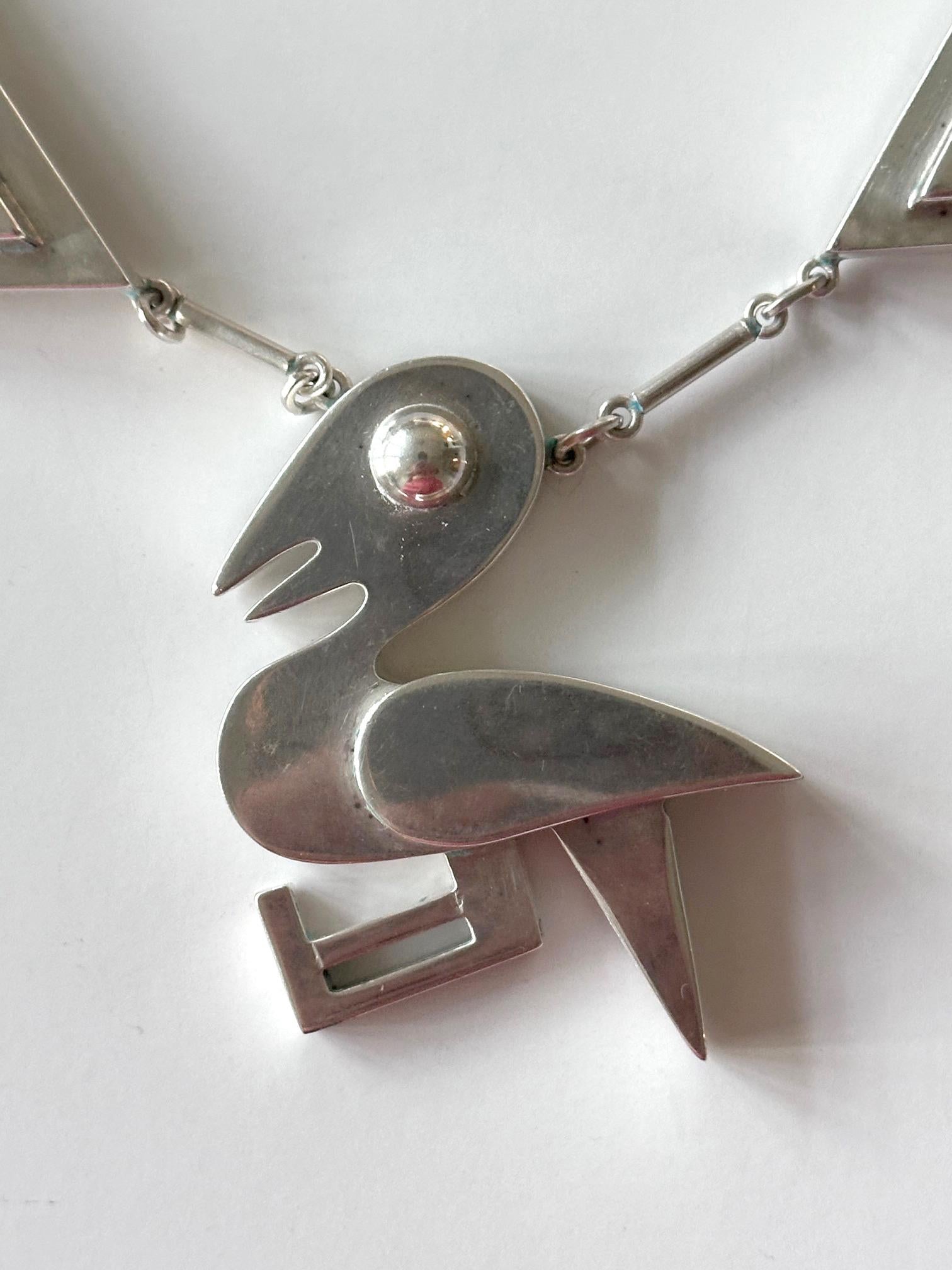 Conjunto de collar y pendientes de plata de ley con motivo de pájaro moderno Graziella Laffi siglo XX en venta