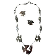 Modern Bird Motif Sterling Silver Necklace and Earrings Set Graziella Laffi