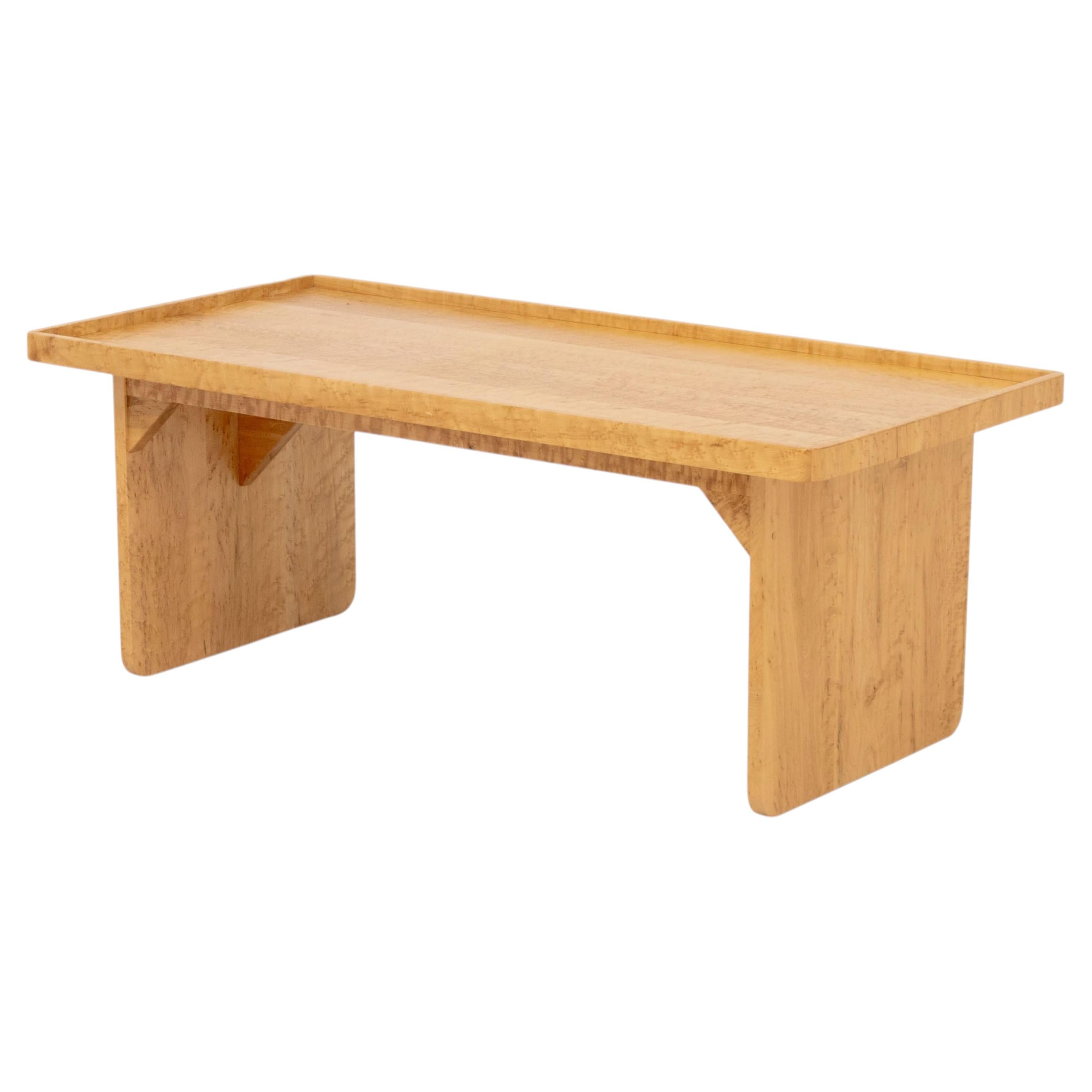 Modern Bird's Eye Maple Waterfall Coffee Table, Galleried Top For Sale