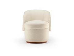 Modern Bisou Armchair Bouclê Snow Upholstery and Wood Base