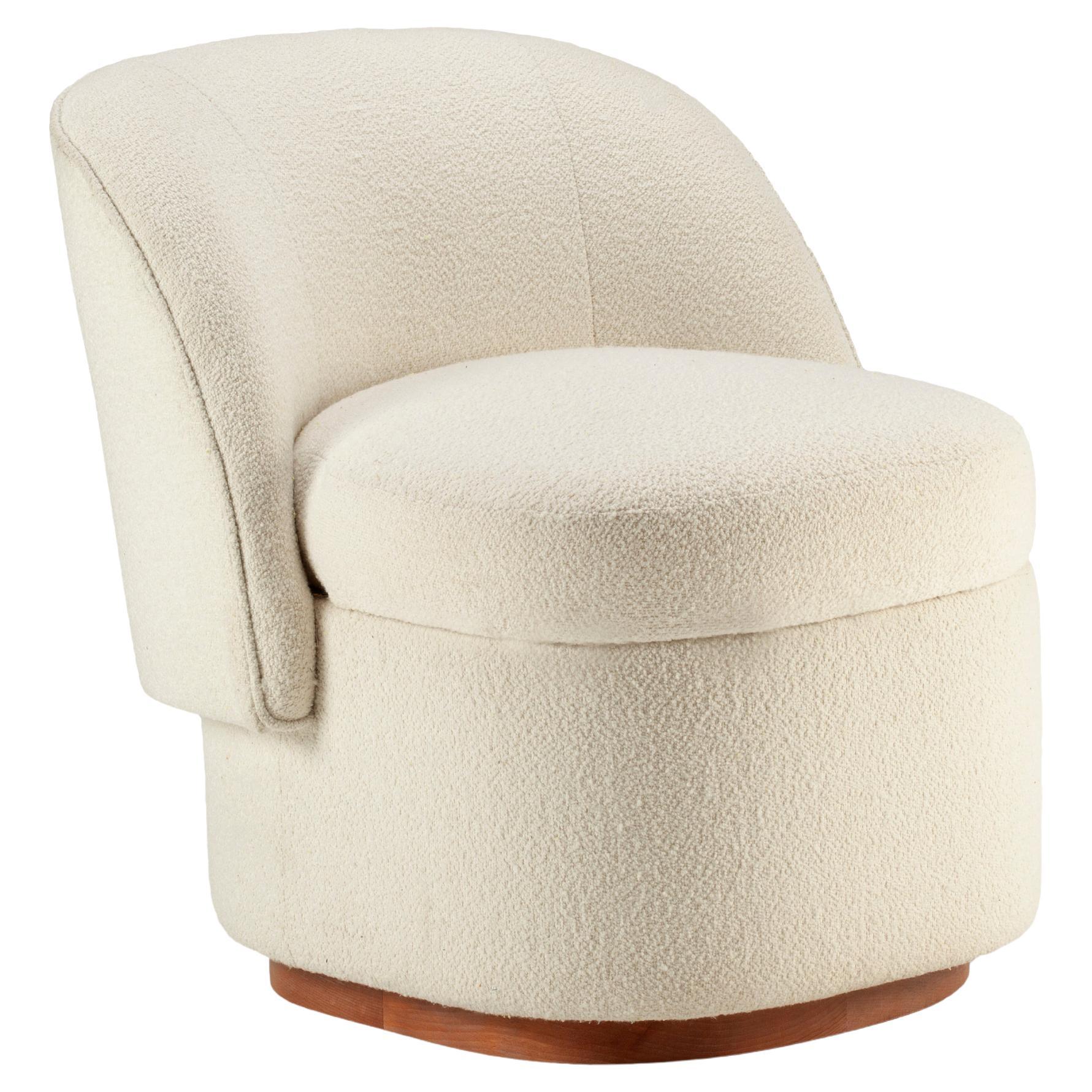 Modern Bisou Armchair Bouclê Snow Upholstery and Wood Base