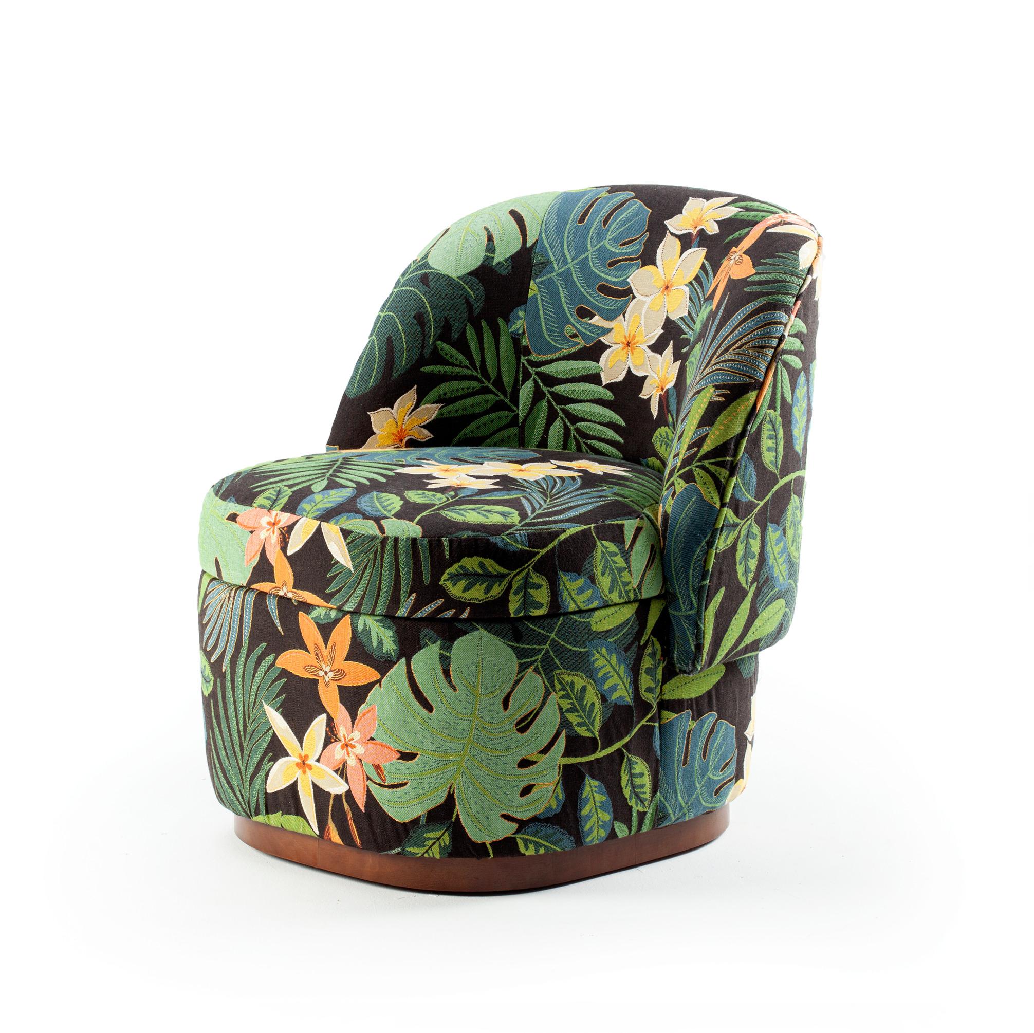 Mid-Century Modern Modern Bisou Armchair with Barcelona Fir Green Upholstery and Wood Base For Sale