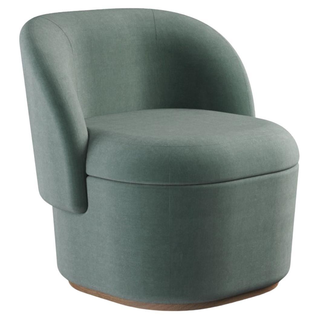 Modern Bisou Armchair with Barcelona Fir Green Upholstery and Wood Base