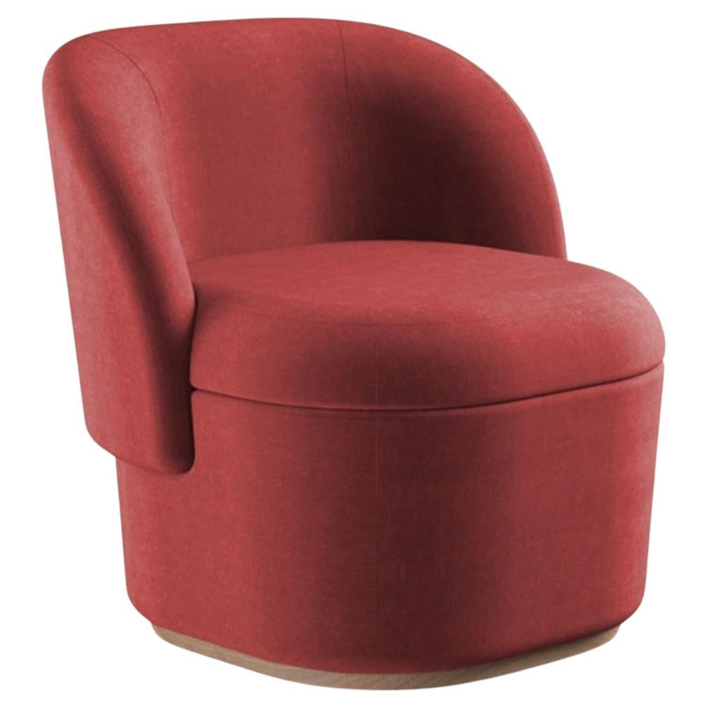 Modern Bisou Armchair with Barcelona Paprika Red Upholstery and Wood Base For Sale