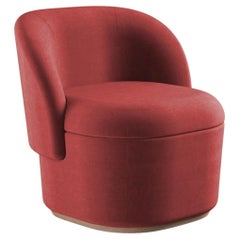 Modern Bisou Armchair with Barcelona Paprika Red Upholstery and Wood Base