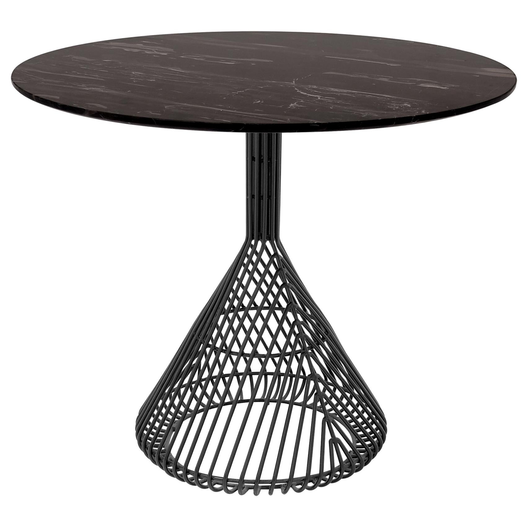 Table bistro moderne, table de salle à manger métallique noir avec plateau en marbre noir