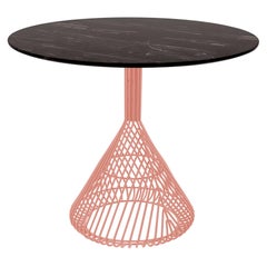 Modern Bistro Table, Wire Dining Table in Peachy Pink with Black Marble Top