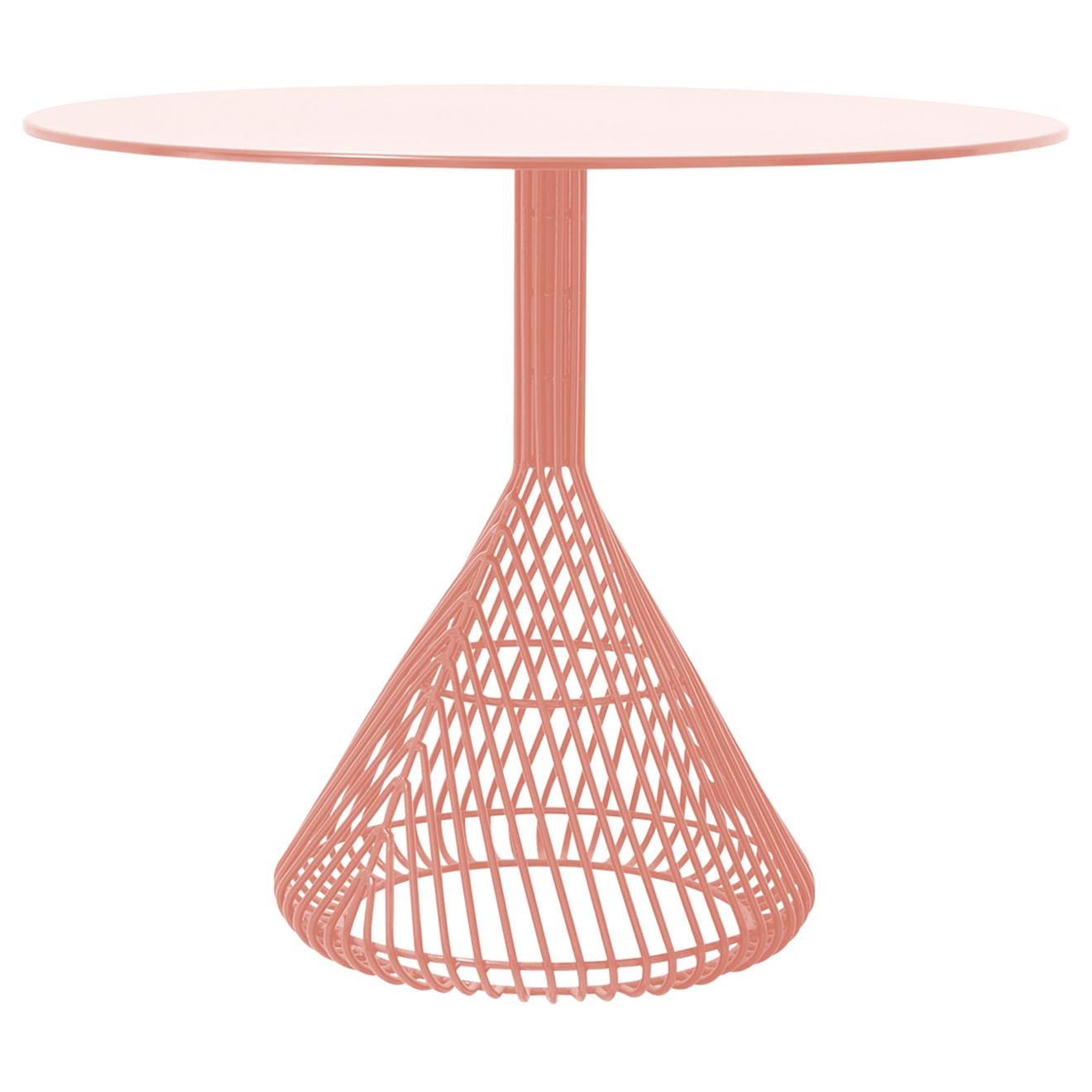 Modern Bistro Table, Wire Dining Table in Peachy Pink with Metal Top