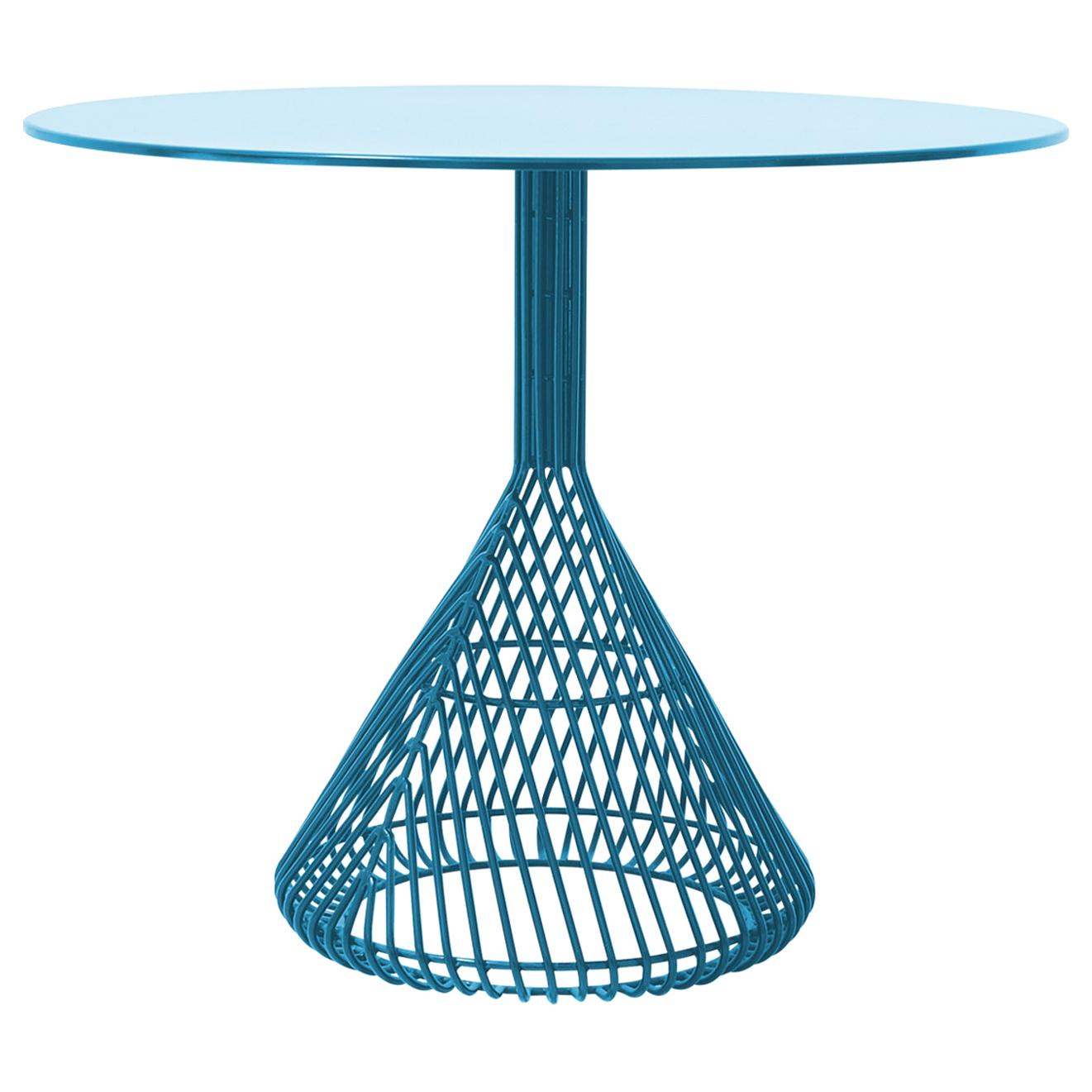 Modern Bistro Table, Wire Dining Table in Peacock Blue with Metal Top
