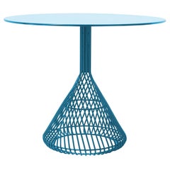 Modern Bistro Table, Wire Dining Table in Peacock Blue with Metal Top