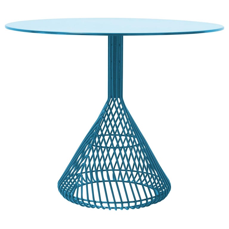 Modern Bistro Table, Wire Dining Table in Peacock Blue with Metal Top ...