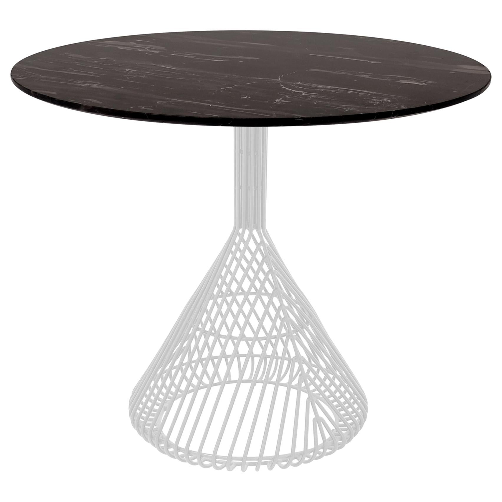 Modern Bistro Table, Wire Dining Table in White with Black Marble Top