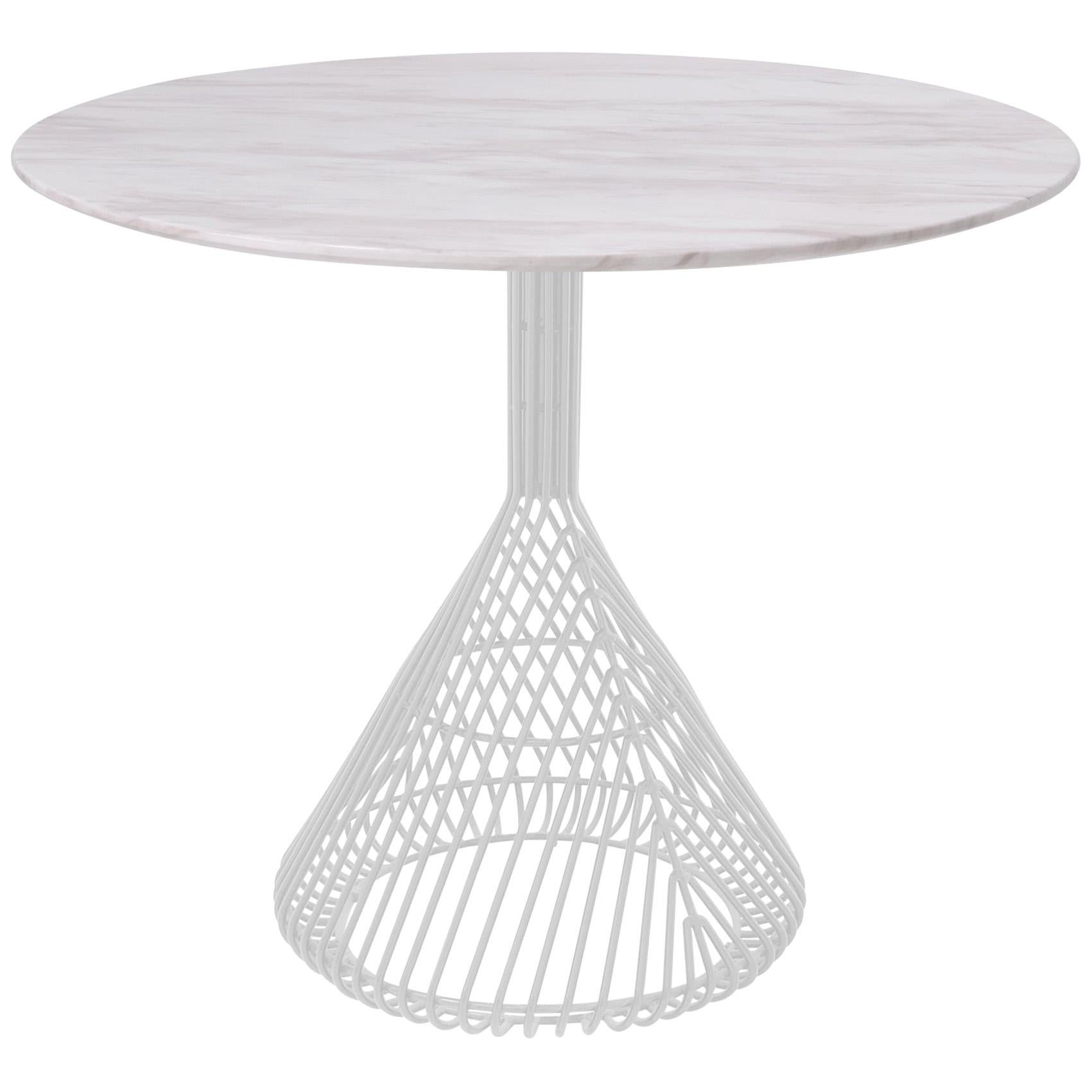 Modern Bistro Table, Wire Dining Table in White with White Marble Top