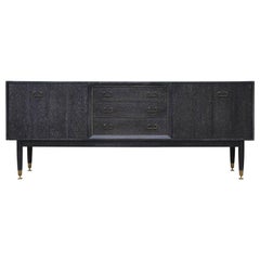 Modern Black & White Cerused Credenza with Brass Hardware in the Style of Baker