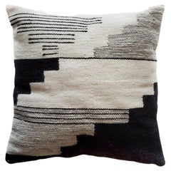 Modern Black and Cream Handwoven Wool Decorative Throw Pillow Cover 