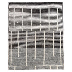 Modern black and Ivory  Geometric Linear Pattern Wool Rug 9'7''x11'9''