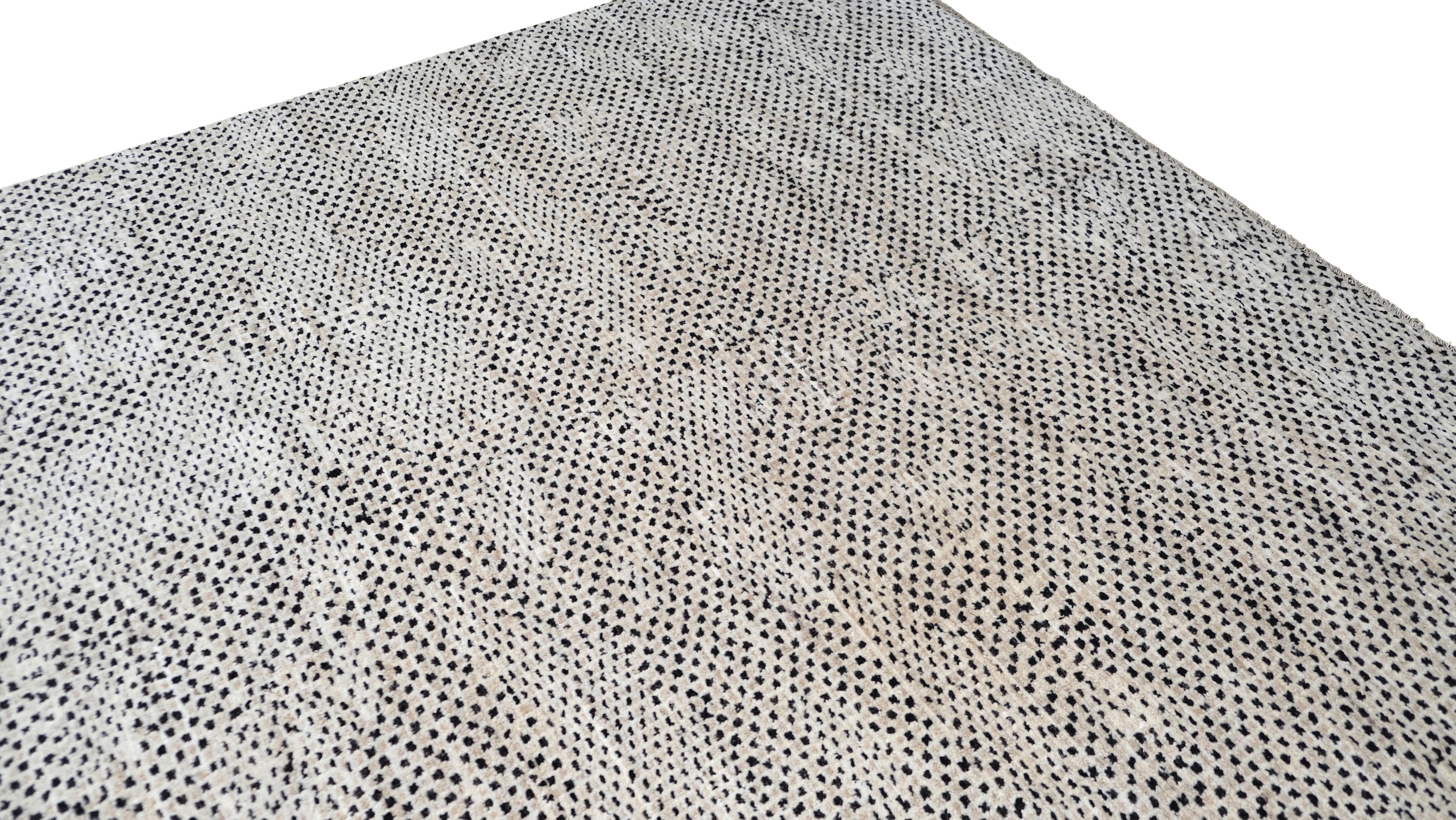 Moderner schwarzer und elfenbeinfarbener einfacher abstrakter gemusterter Wollteppich 8'8''x11'10'' (Handgeknüpft) im Angebot