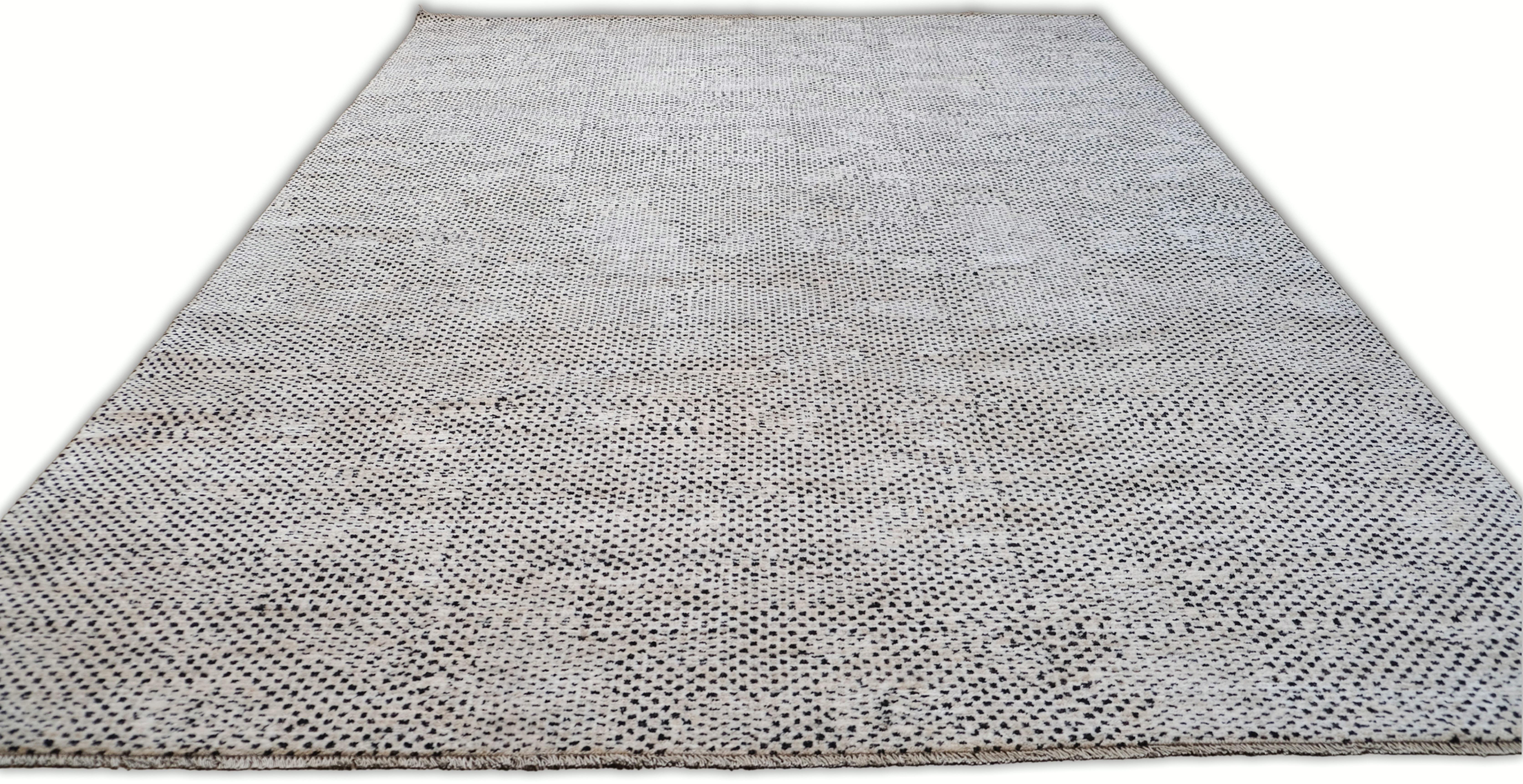 Moderner schwarzer und elfenbeinfarbener einfacher abstrakter gemusterter Wollteppich 8'8''x11'10'' im Zustand „Neu“ im Angebot in Torrance, CA