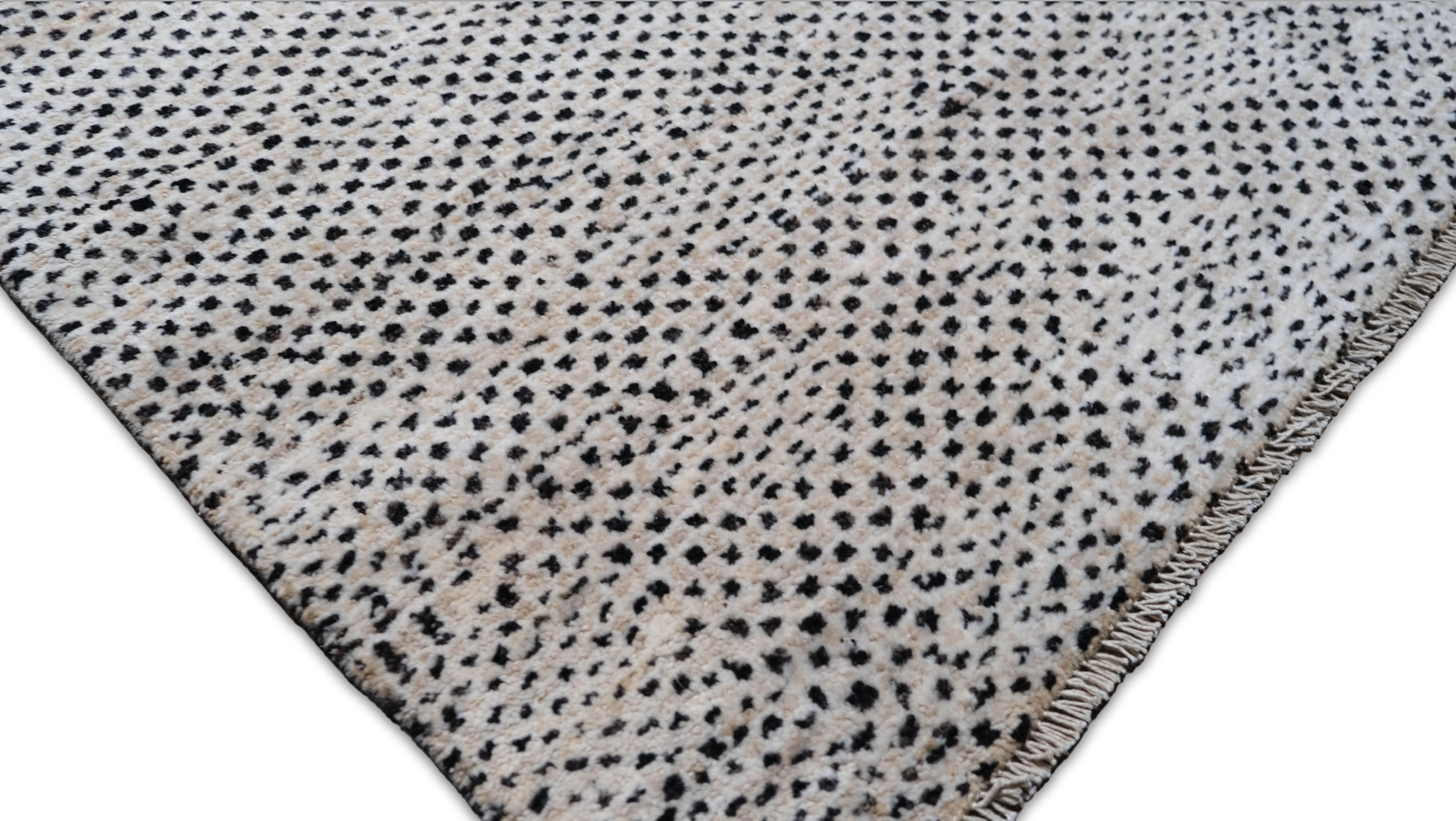 Moderner schwarzer und elfenbeinfarbener einfacher abstrakter gemusterter Wollteppich 8'8''x11'10'' (Wolle) im Angebot