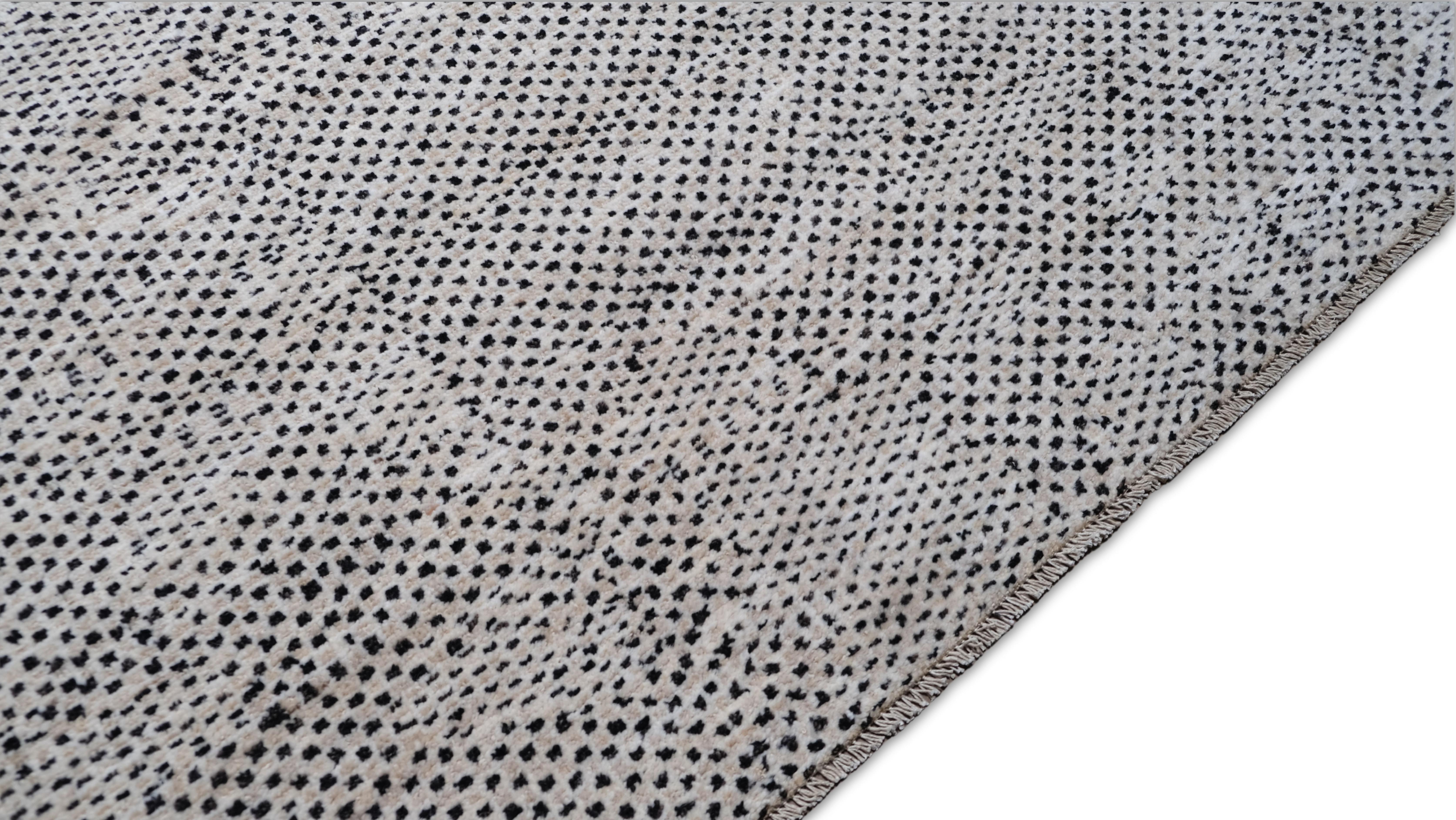 Moderner schwarzer und elfenbeinfarbener einfacher abstrakter gemusterter Wollteppich 8'9''x12'2'' (21. Jahrhundert und zeitgenössisch) im Angebot