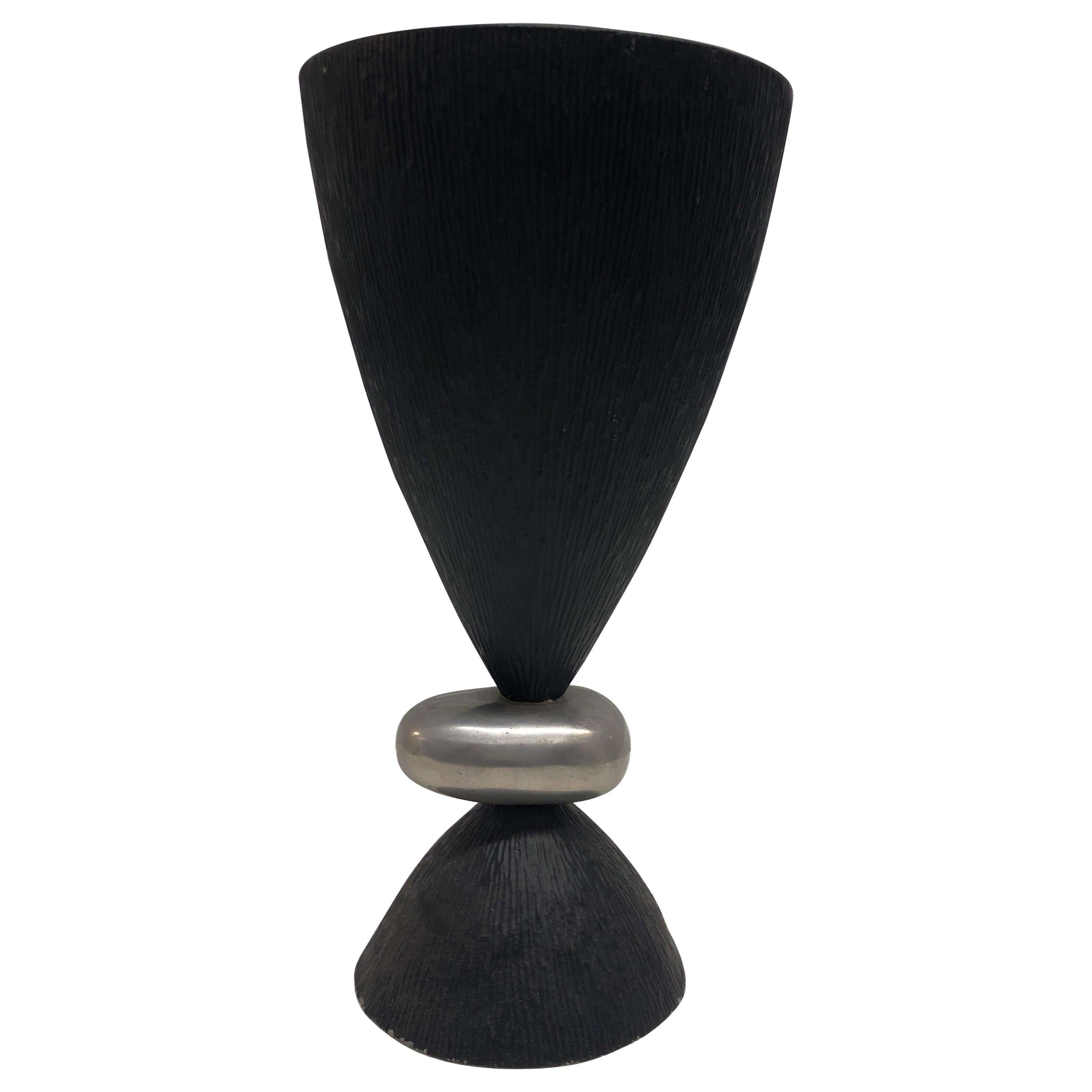 Modern Black and Silver Coral Textured Black Conical Shape Decorative