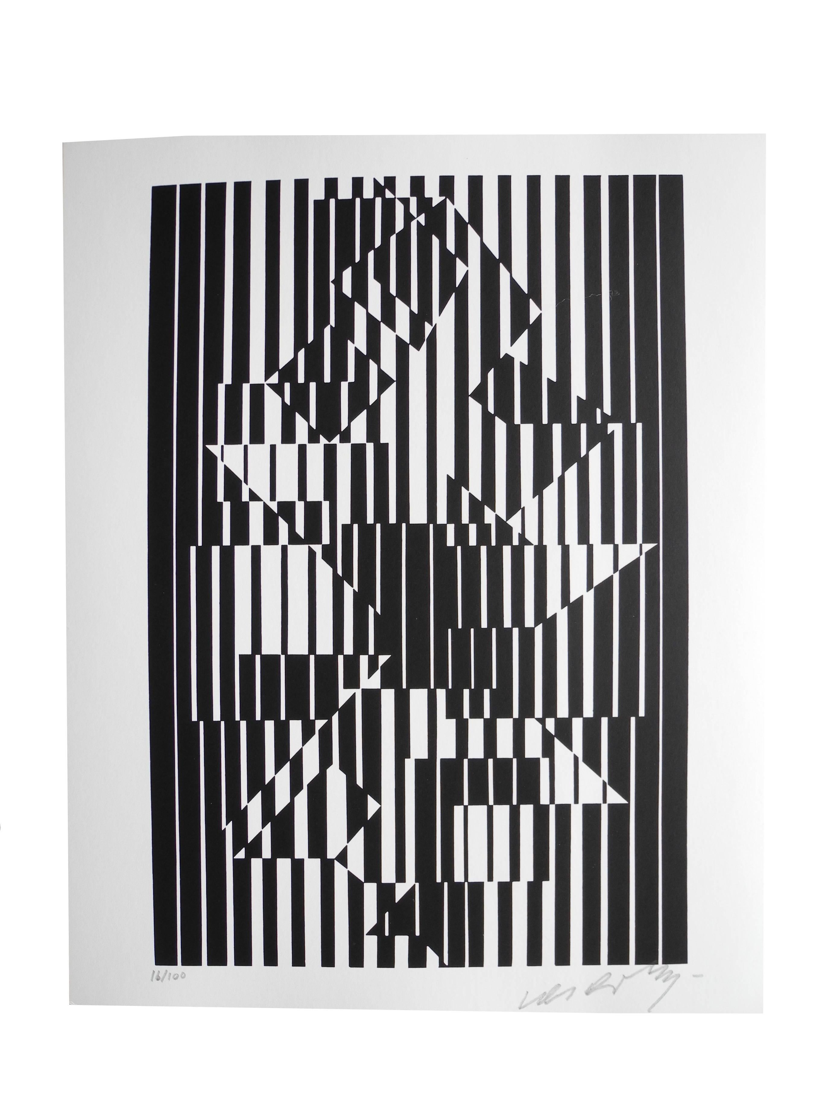 From a portfolio of ten prints, each lithograph is tilted and dated on verso. Printed and copyrighted in Switzerland. Signed and numbered in pencil on face by Vasarely.