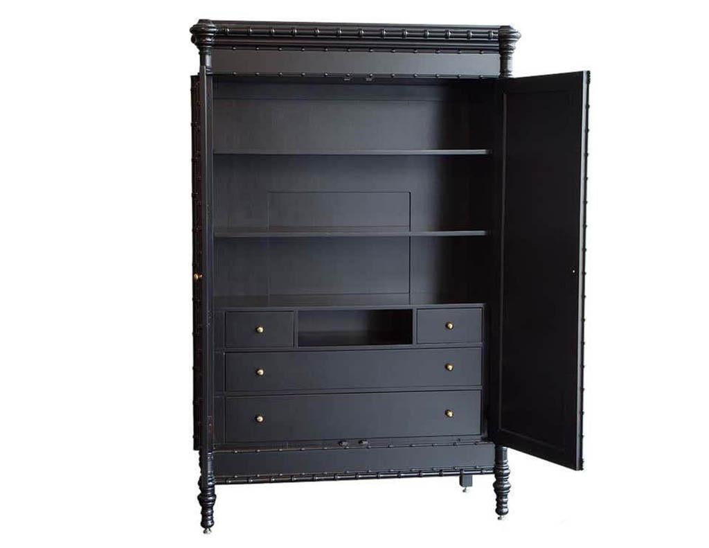 American Modern Black Armoire Cabinet in Faux Bamboo