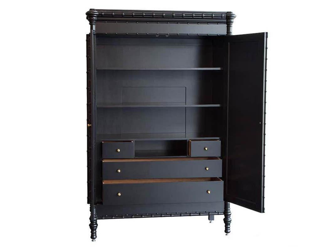 Modern Black Armoire Cabinet in Faux Bamboo In Good Condition In North York, ON