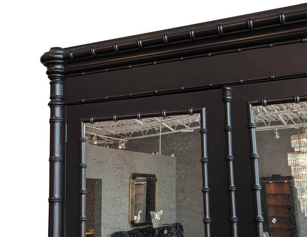 Contemporary Modern Black Armoire Cabinet in Faux Bamboo