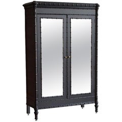 Modern Black Armoire Cabinet in Faux Bamboo