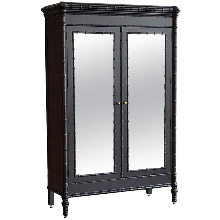 Modern Black Armoire in Faux Bamboo at 1stDibs