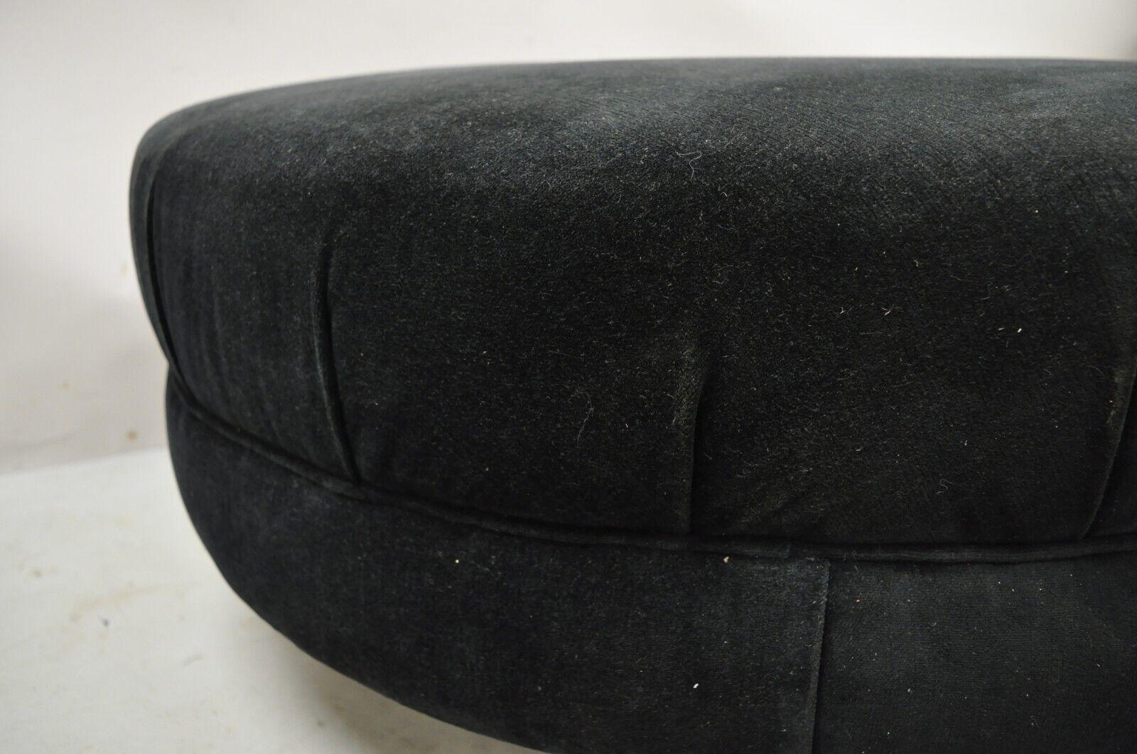Modern Black Button Tufted Round Ottoman Silver Legs by Carter In Good Condition For Sale In Philadelphia, PA