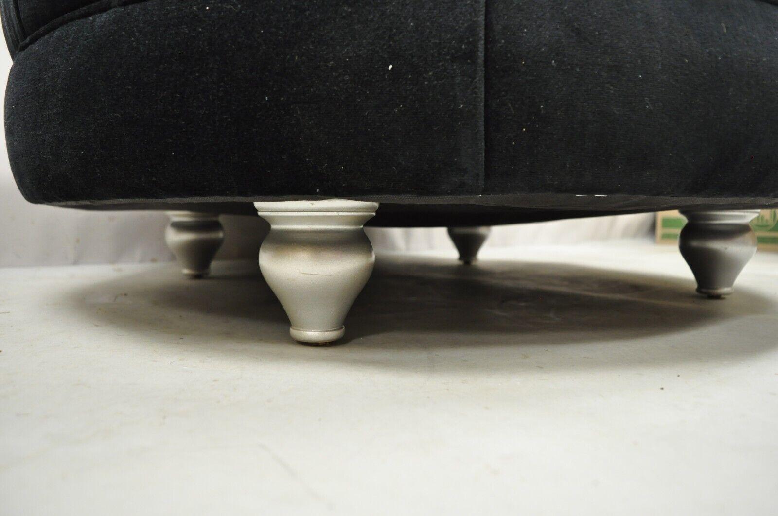 20th Century Modern Black Button Tufted Round Ottoman Silver Legs by Carter For Sale