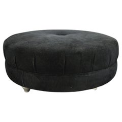 Modern Black Button Tufted Round Ottoman Silver Legs by Carter