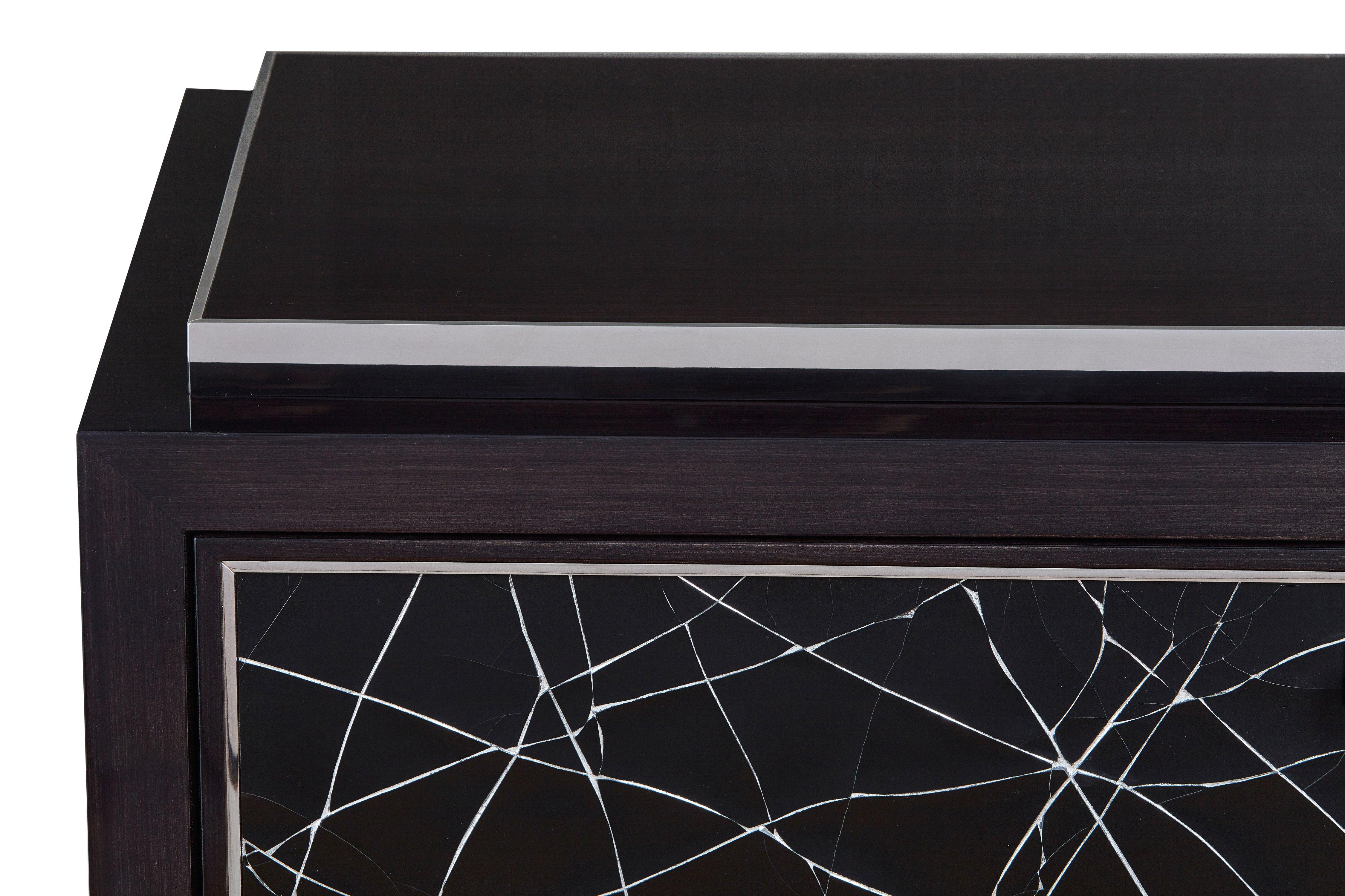 Polish Modern Cabinet in Stained Oak Veneer with Black Artisan Panels, Customizable For Sale