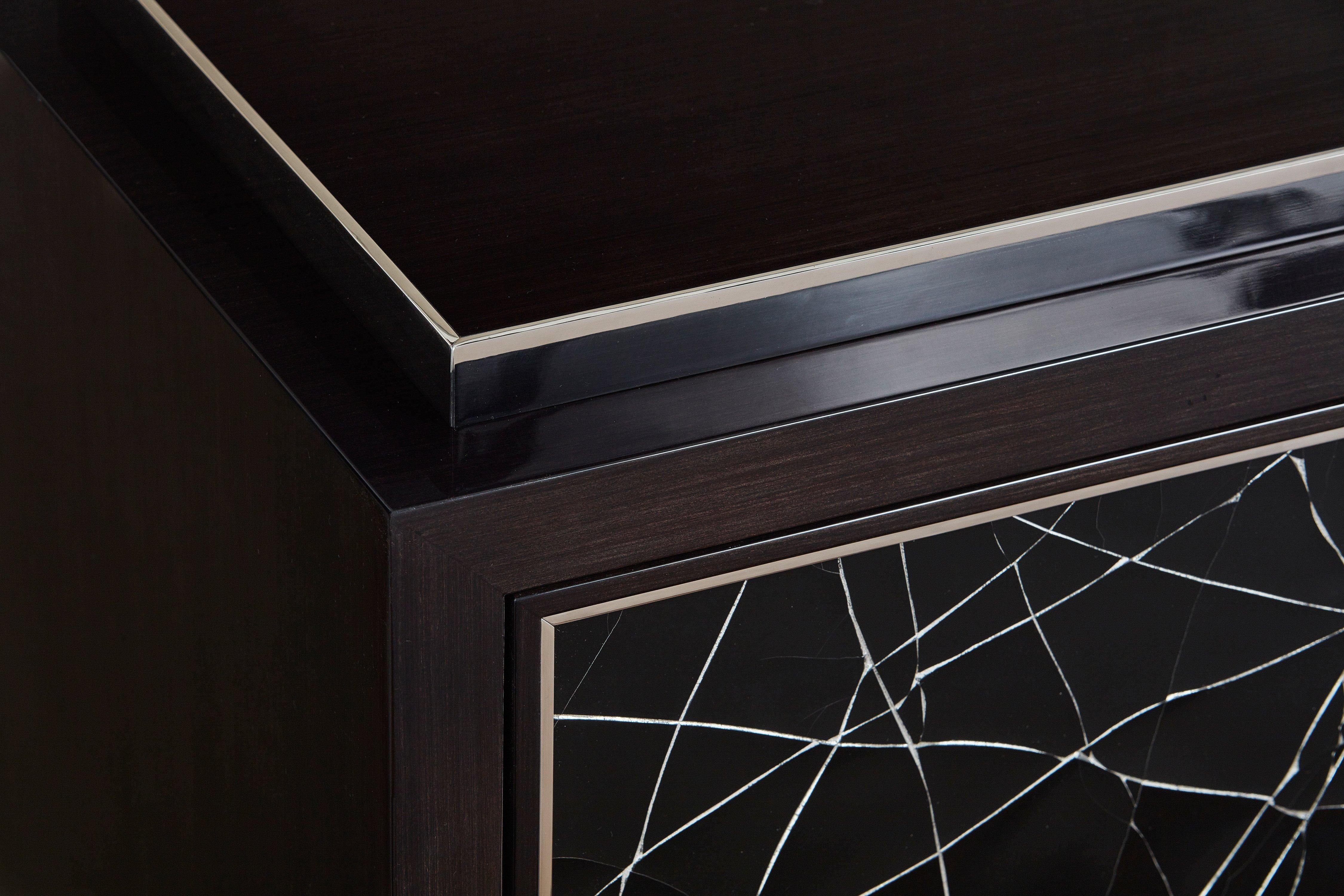 Hand-Crafted Modern Cabinet in Stained Oak Veneer with Black Artisan Panels, Customizable For Sale