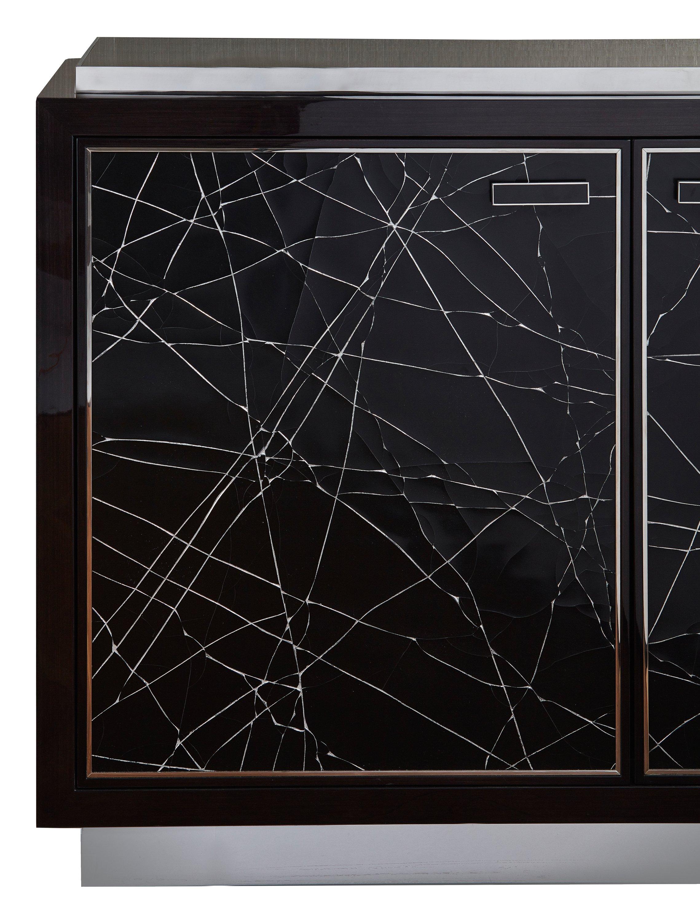 Contemporary Modern Cabinet in Stained Oak Veneer with Black Artisan Panels, Customizable For Sale