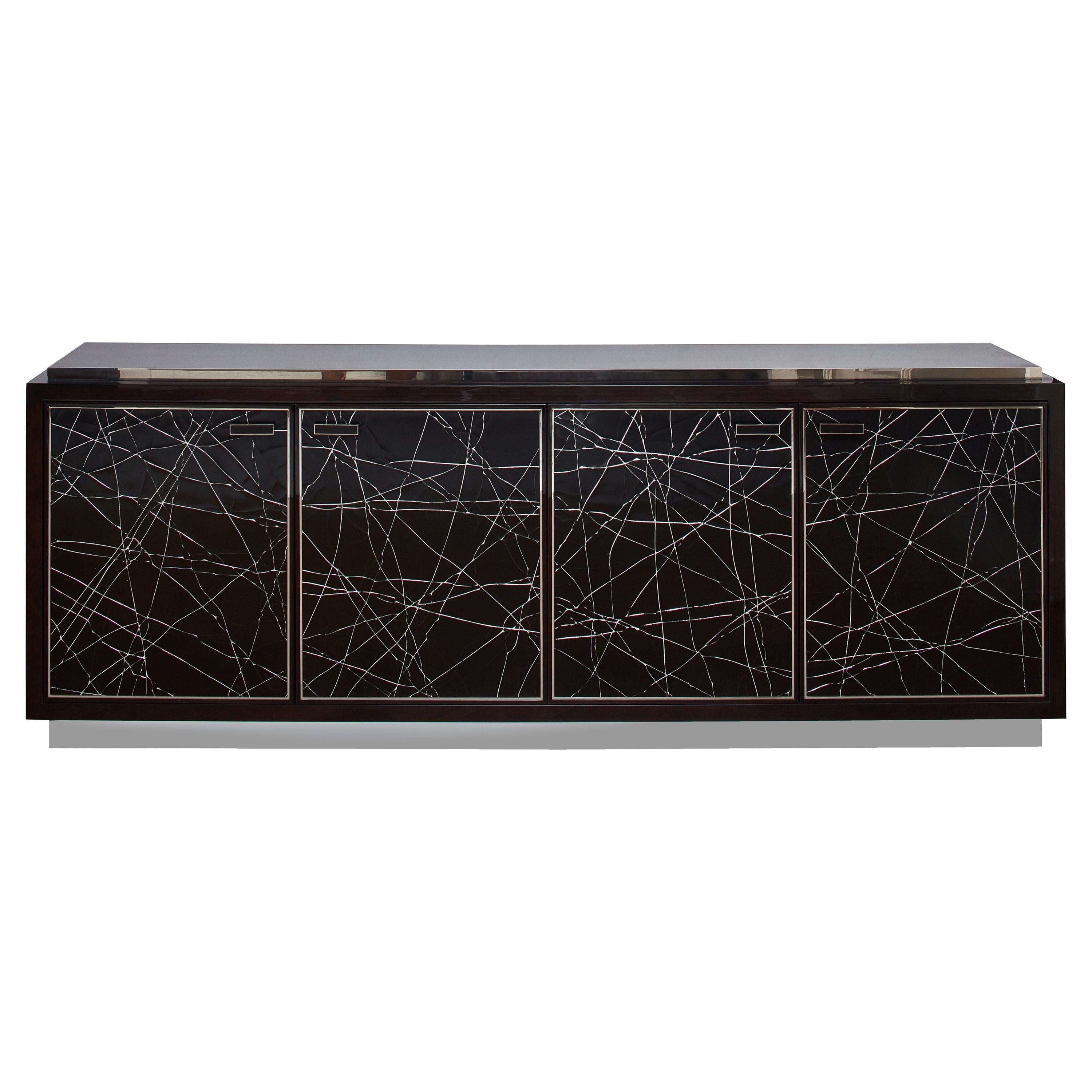 Modern Cabinet in Stained Oak Veneer with Black Artisan Panels, Customizable For Sale