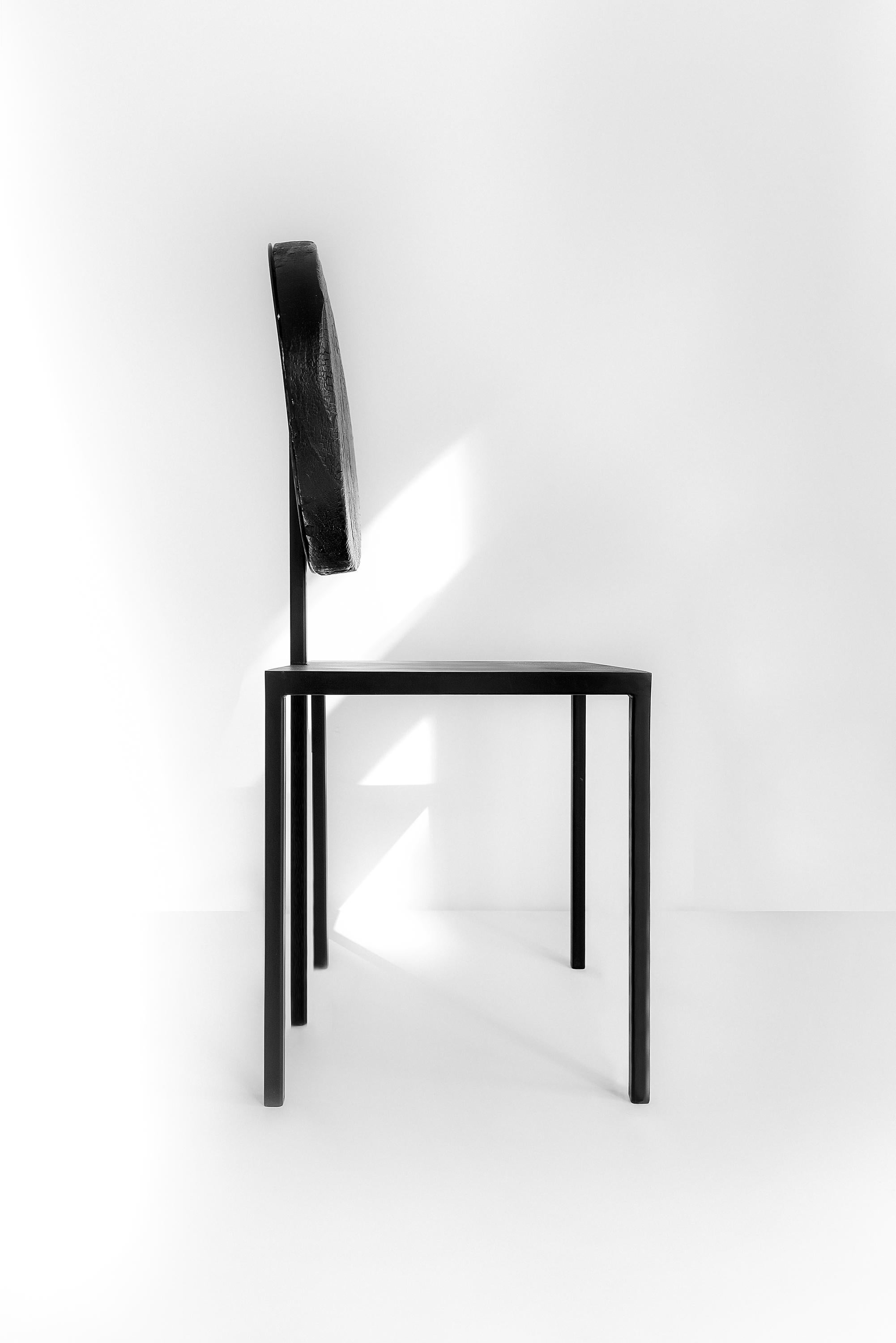 Modern Black Chair by Dario Cipelletti for NOBE Pendolo Pantelleria Steel Wood For Sale 1