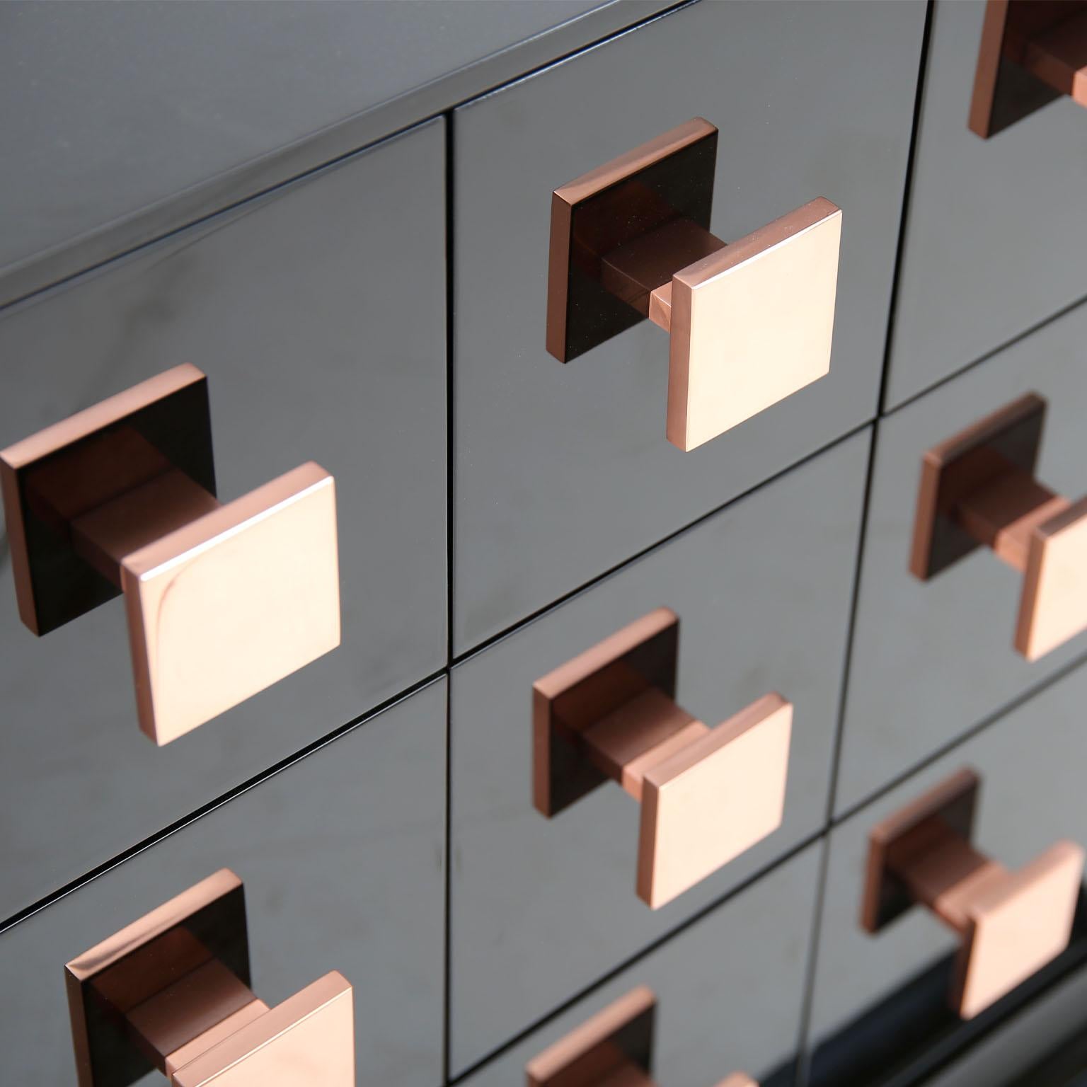 European Modern Black and Copper Chest of Drawers in high gloss finish For Sale
