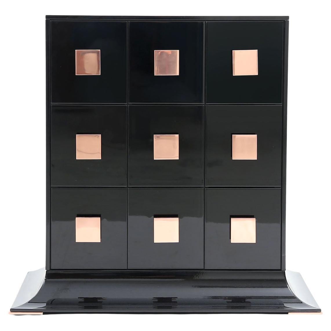 Modern Black and Copper Chest of Drawers in high gloss finish For Sale