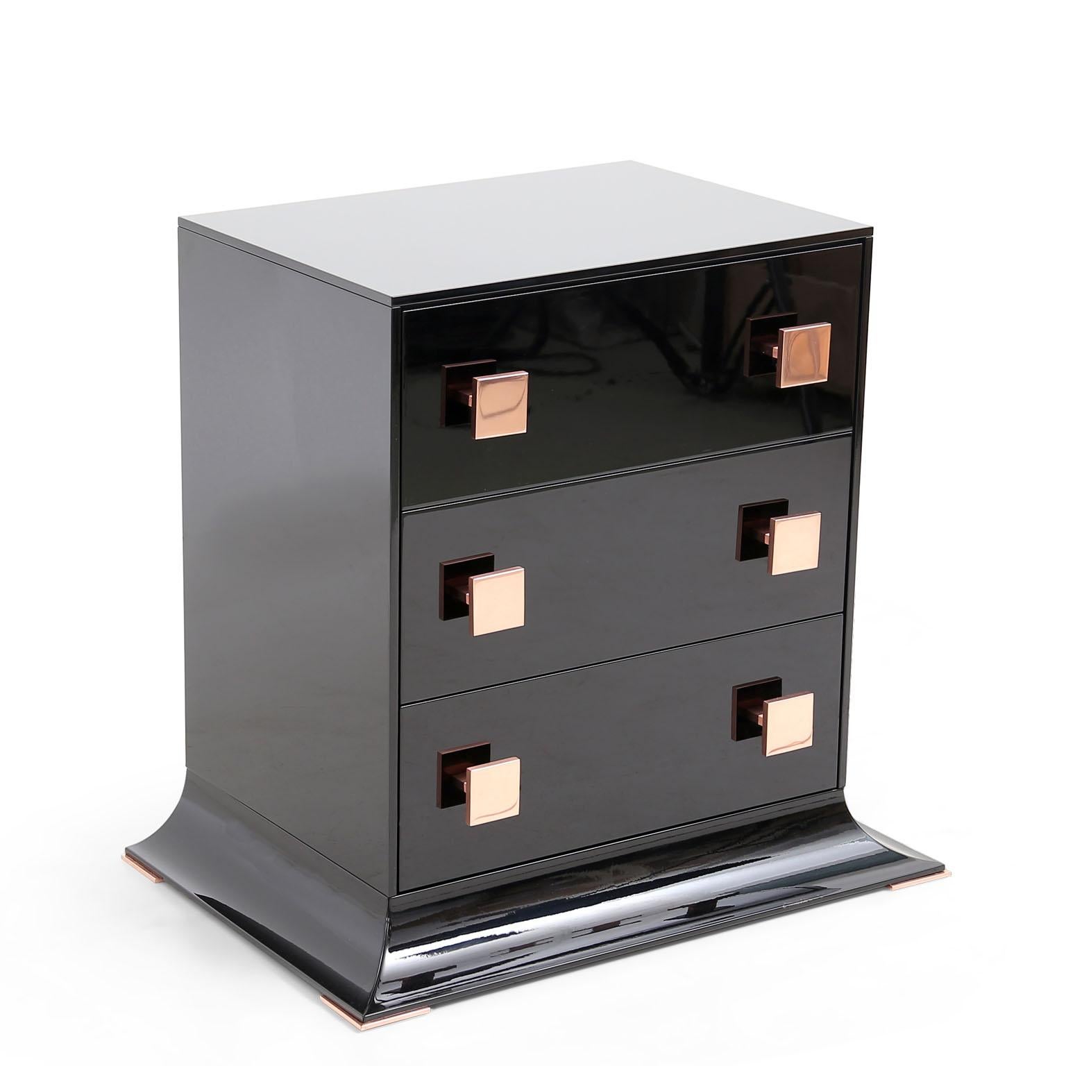European Modern Contemporary Black and Copper Sideboard in high gloss finish For Sale