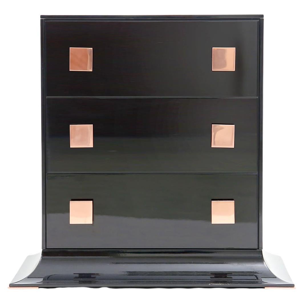 Modernes modernes zeitgenössisches Sideboard aus schwarzem und kupferfarbenem Hochglanz